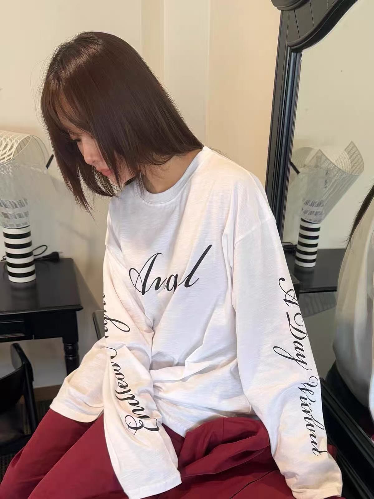 봄 가을 새로운 빗질하다 닫기 순면 이후 패키지 칼라 긴팔 라운드 넥 프린트 티셔츠 상세 이미지 1