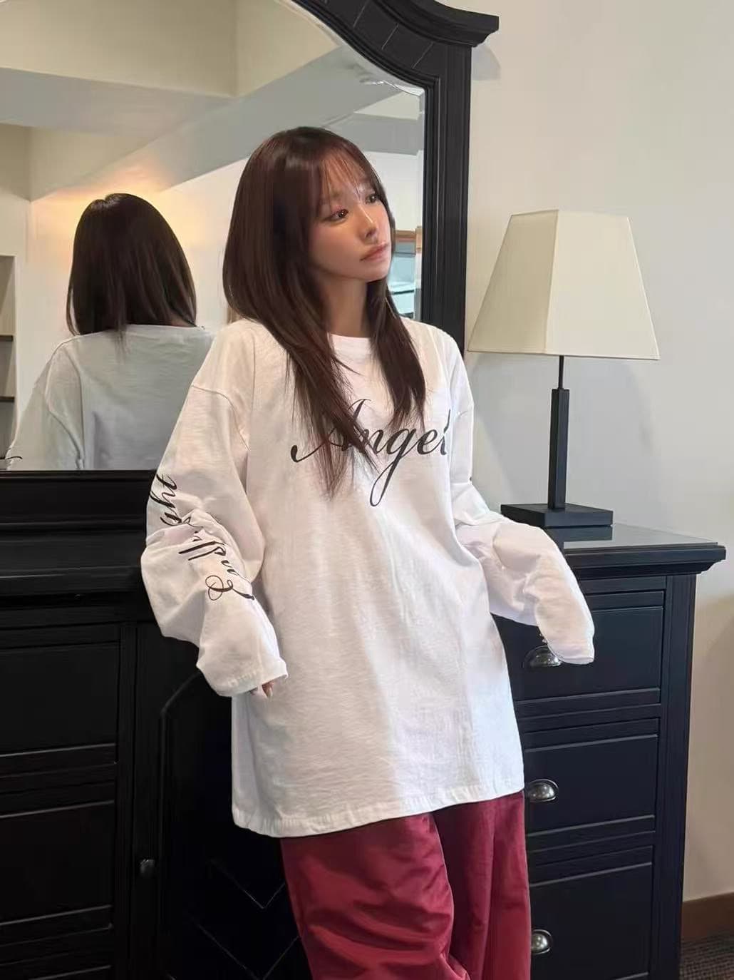 봄 가을 새로운 빗질하다 닫기 순면 이후 패키지 칼라 긴팔 라운드 넥 프린트 티셔츠 상세 이미지 3