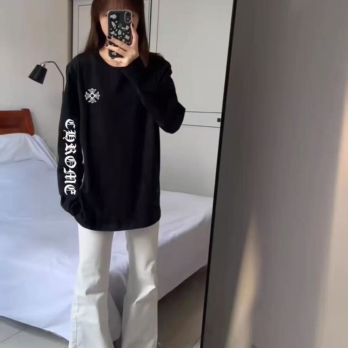 봄 가을 새로운 빗질하다 닫기 순면 이후 패키지 칼라 긴팔 라운드 넥 프린트 티셔츠 상세 이미지 2