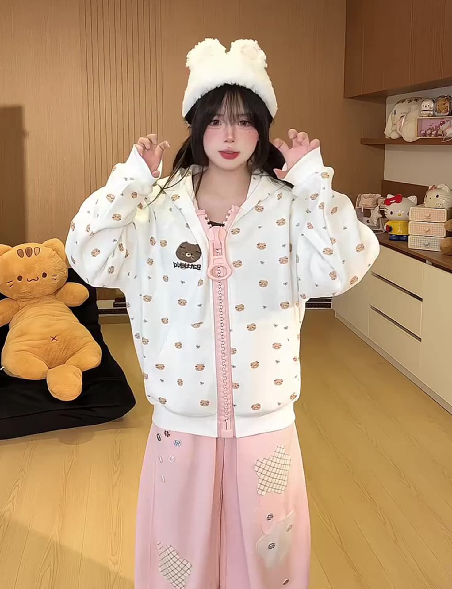 얇은 스타일 털이 있는 원본 대 지퍼 자수 이후 패키지 칼라 순수한 Mianhua 면 복합 후드티 상세 이미지 5