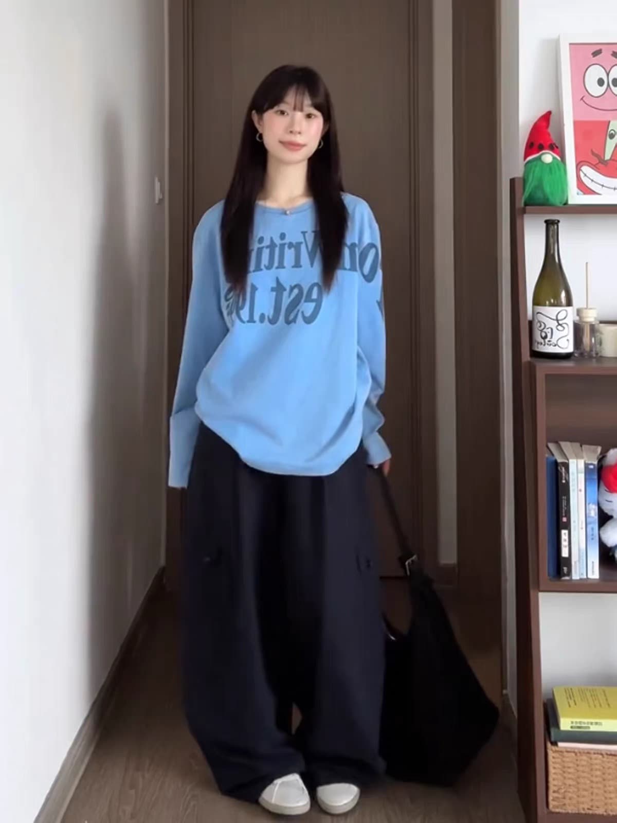 프린트 순면 220 워시 오래된 긴팔 이미지 4