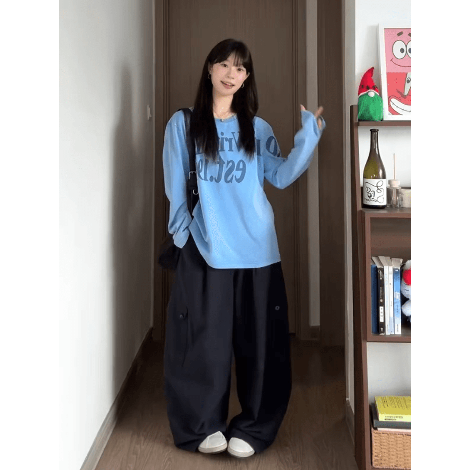 프린트 순면 220 워시 오래된 긴팔 이미지 5