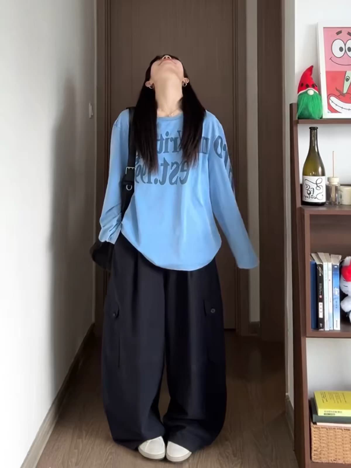 프린트 순면 220 워시 오래된 긴팔 상세 이미지 2