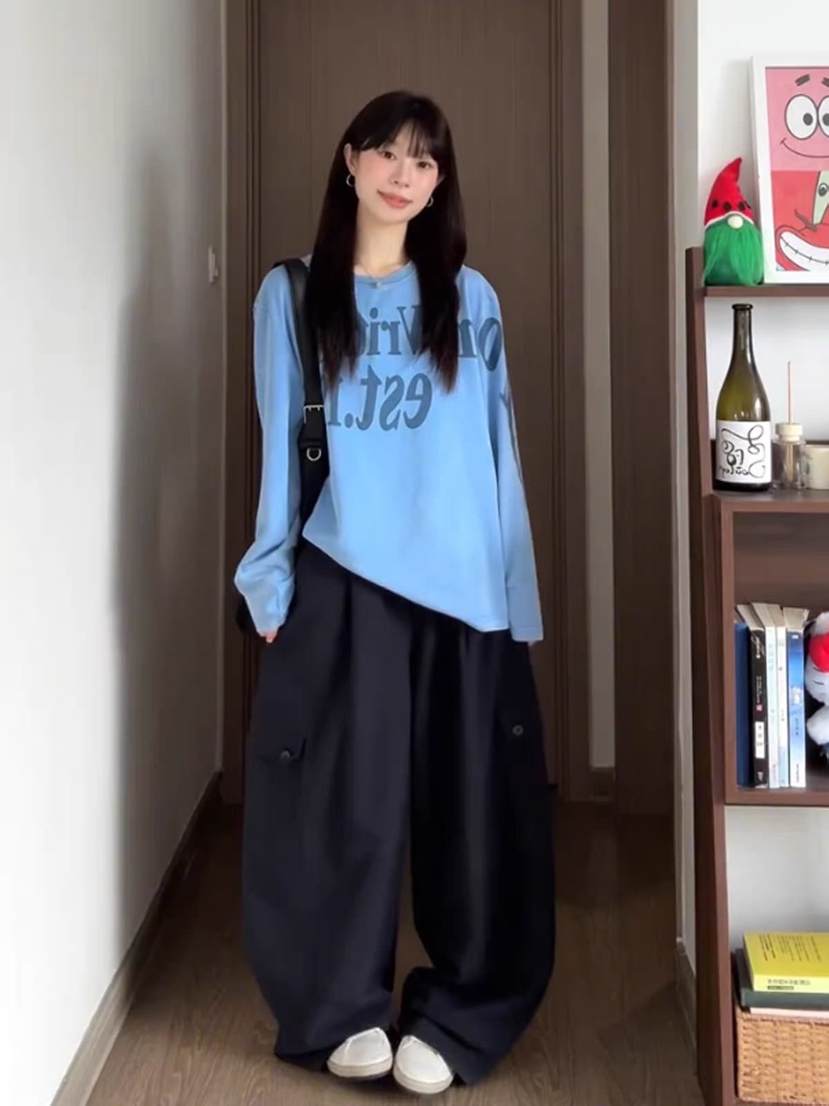 프린트 순면 220 워시 오래된 긴팔 상세 이미지 3