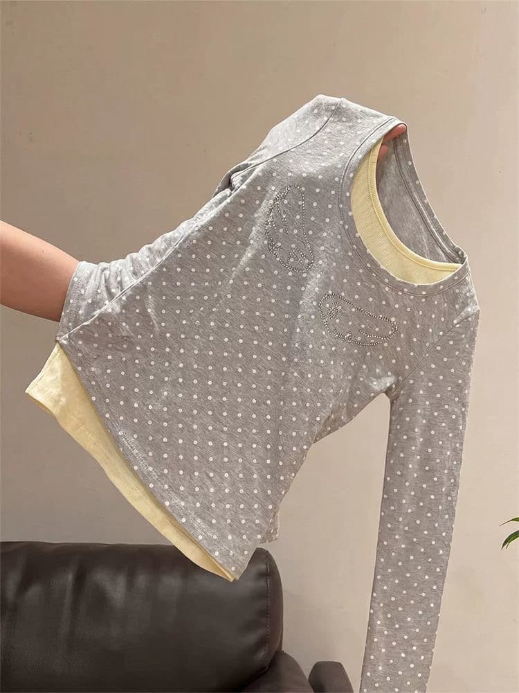 광저우 원단 92 접착제 8 암모니아 Lun 페이크 레이어드 티셔츠 몸매 가꾸기 만나는 압력 구슬 상세 이미지 4