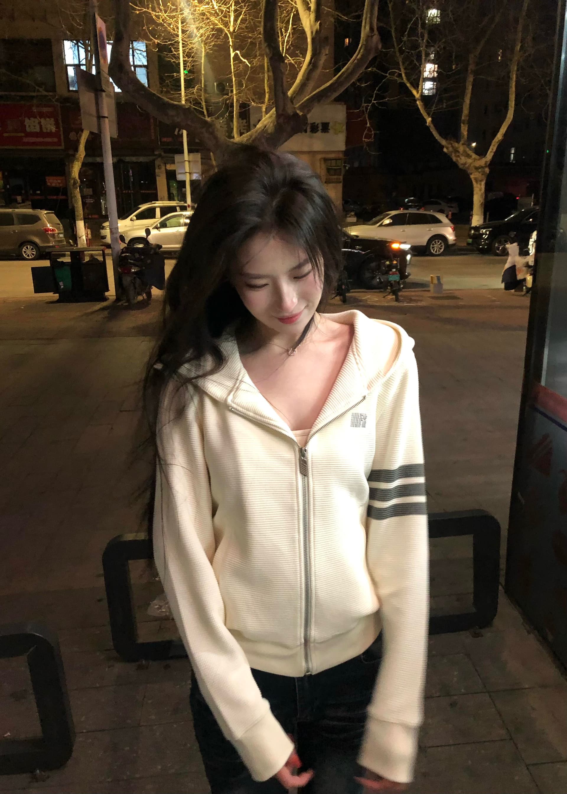 얇은 스타일 원본 솜씨 인사이드 그리기 자수 광저우 후아 남편 그리드 복합 쇼트 스타일 후드 티 스웨터 이미지 2