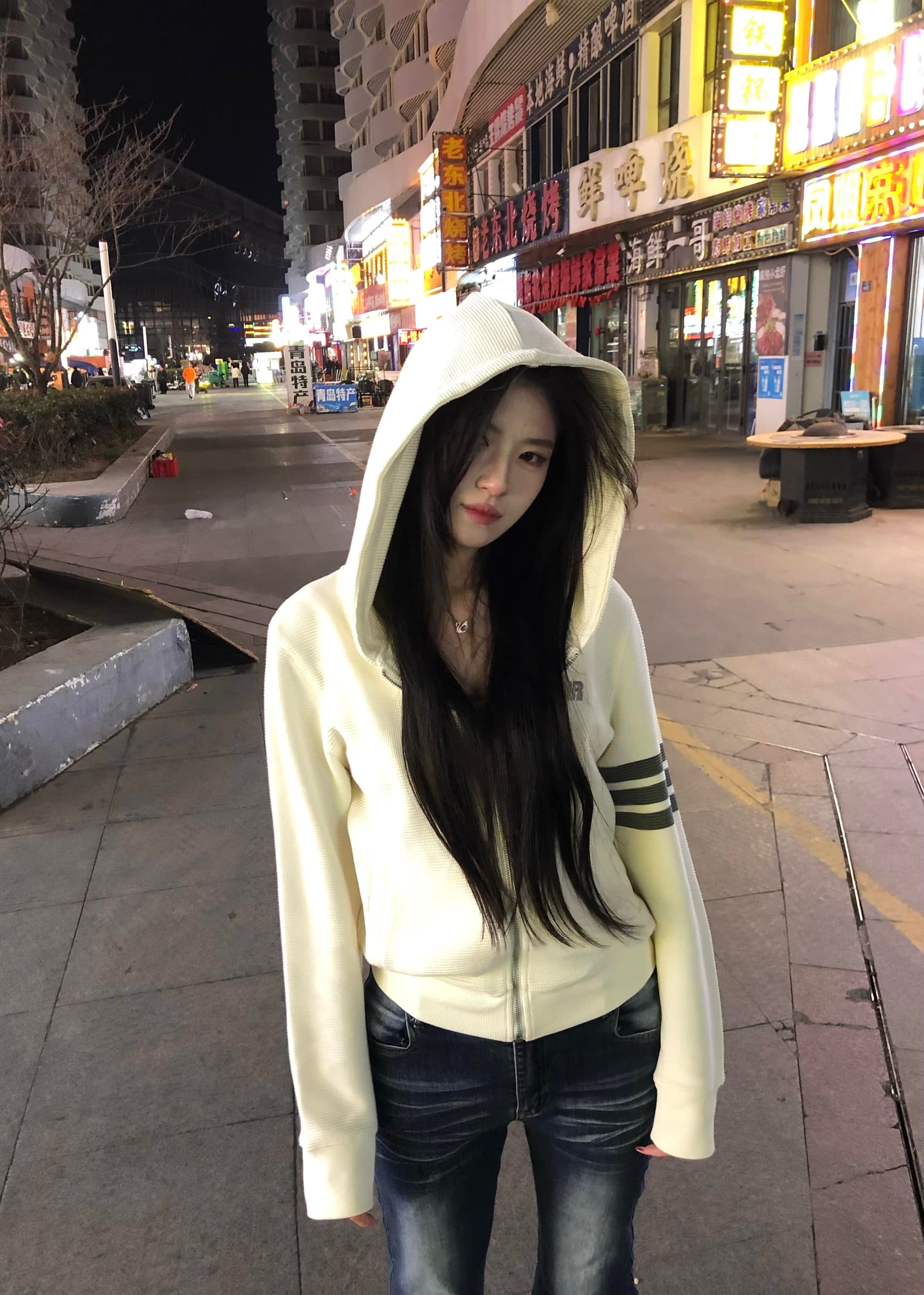 얇은 스타일 원본 솜씨 인사이드 그리기 자수 광저우 후아 남편 그리드 복합 쇼트 스타일 후드 티 스웨터 이미지 4