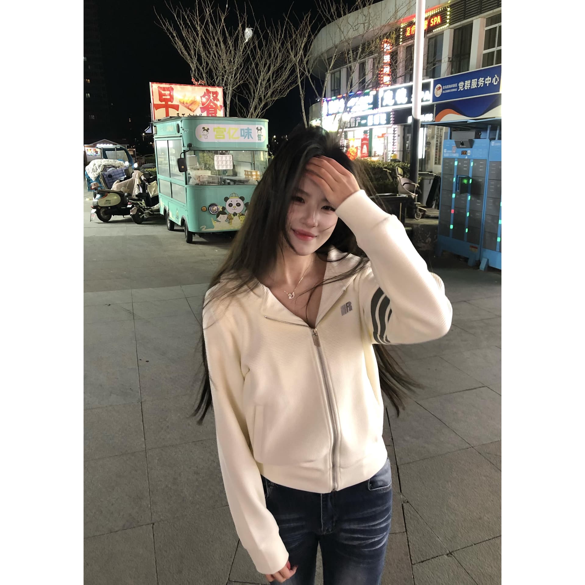 얇은 스타일 원본 솜씨 인사이드 그리기 자수 광저우 후아 남편 그리드 복합 쇼트 스타일 후드 티 스웨터 이미지 5
