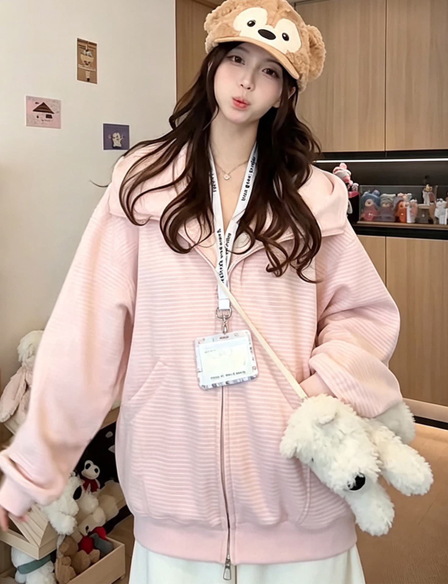 있음 선적 얇은 스타일 원본 원단 압력 라인 광저우 양모 복잡한 우유 실크 후드 티 스웨터 상세 이미지 4