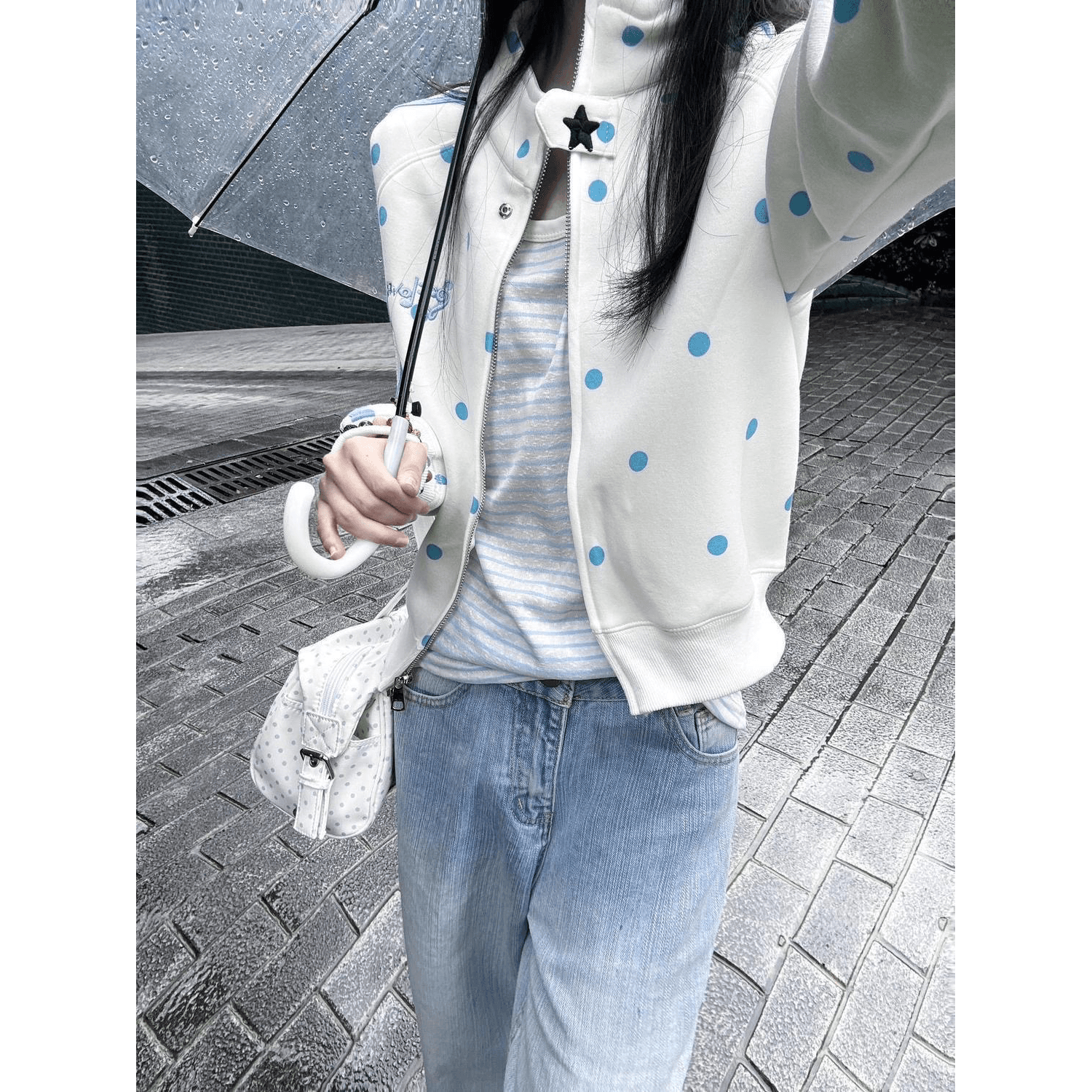 얇은 스타일 백금 지퍼 이후 패키지 칼라 순수한 Mianhua 면 복합 후드티 여성 이미지 5