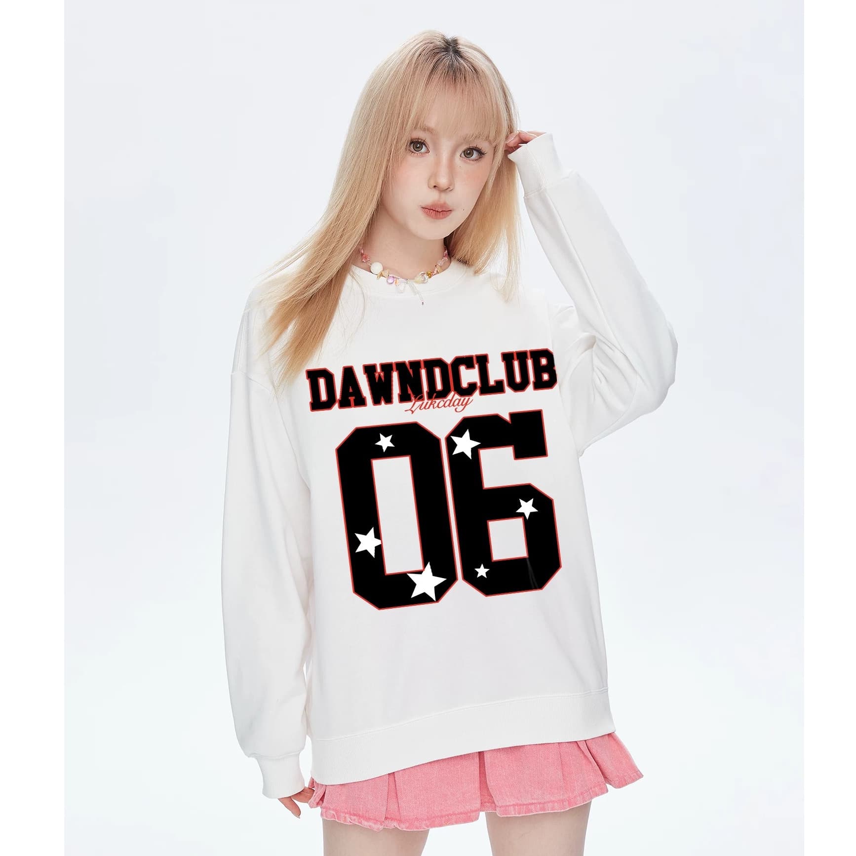 후아 면 복합 프린트 라운드 넥 후드티 여성 얇은 스타일 이미지 2
