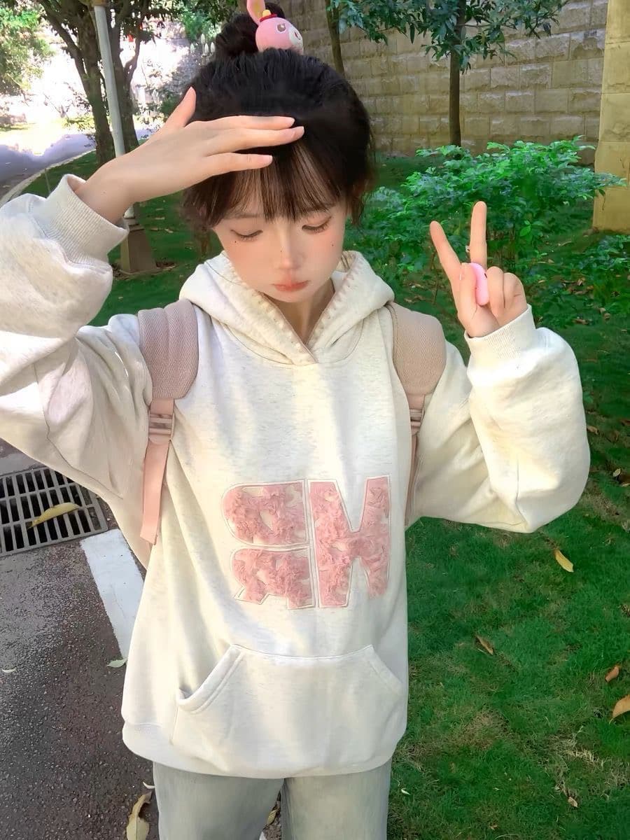 털이 있는 후드 자수 후드티 후아 면 복합 명중 가져 가라. 완장 가을 겨울 후드티 재킷 이미지 4