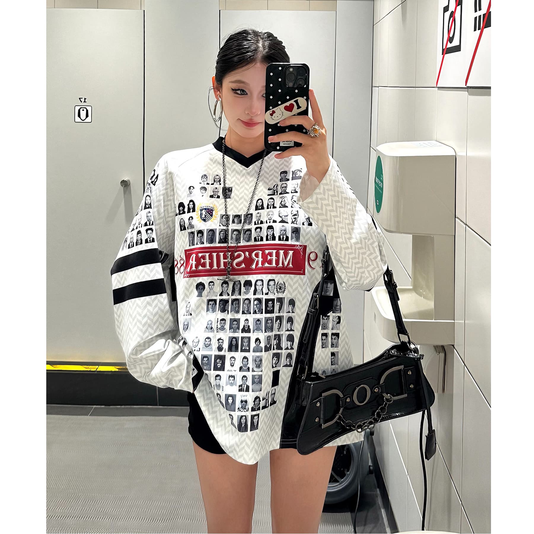 250g 남자 바 면 원단 원본 솜씨 초상화 전체 인쇄 V넥 긴팔 티셔츠 가을 남녀 미니멀리즘 상세 이미지 4