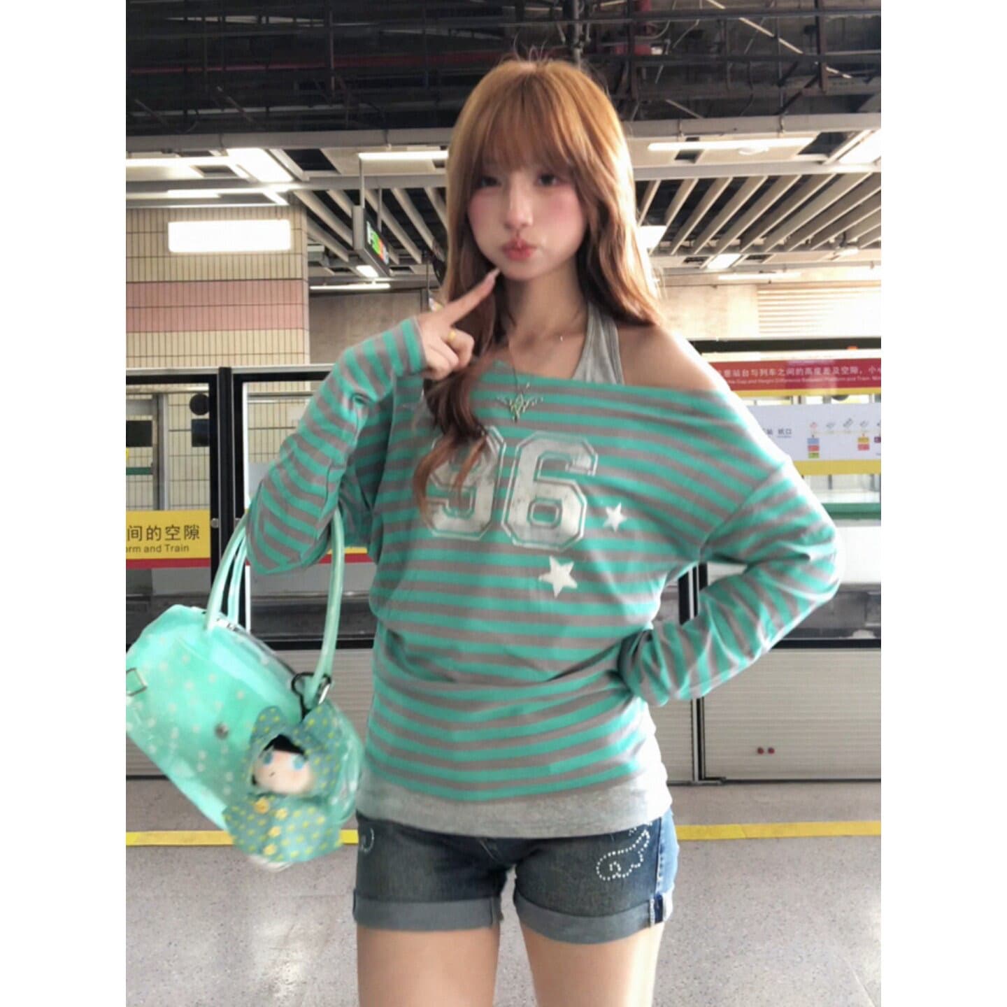 210 그램 호주 서울 면 리브 일반 루즈핏 행침 목 보트넥 스트라이프 페이크 레이어드 상세 이미지 3