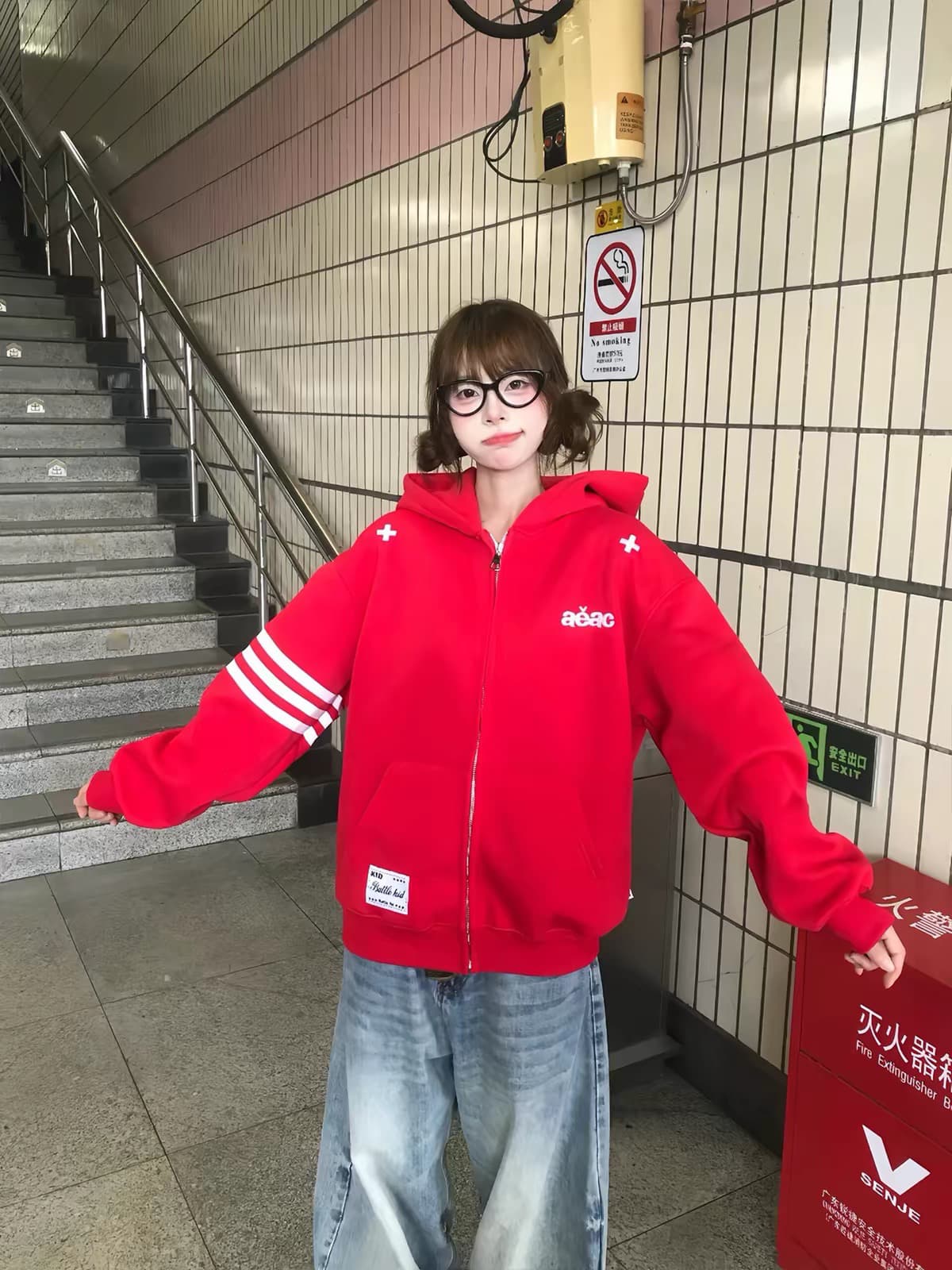 얇은 스타일 원본 솜씨 전후 자수 주문 표준 순수한 Mianhua 면 복합 후드 티 스웨터 상세 이미지 5