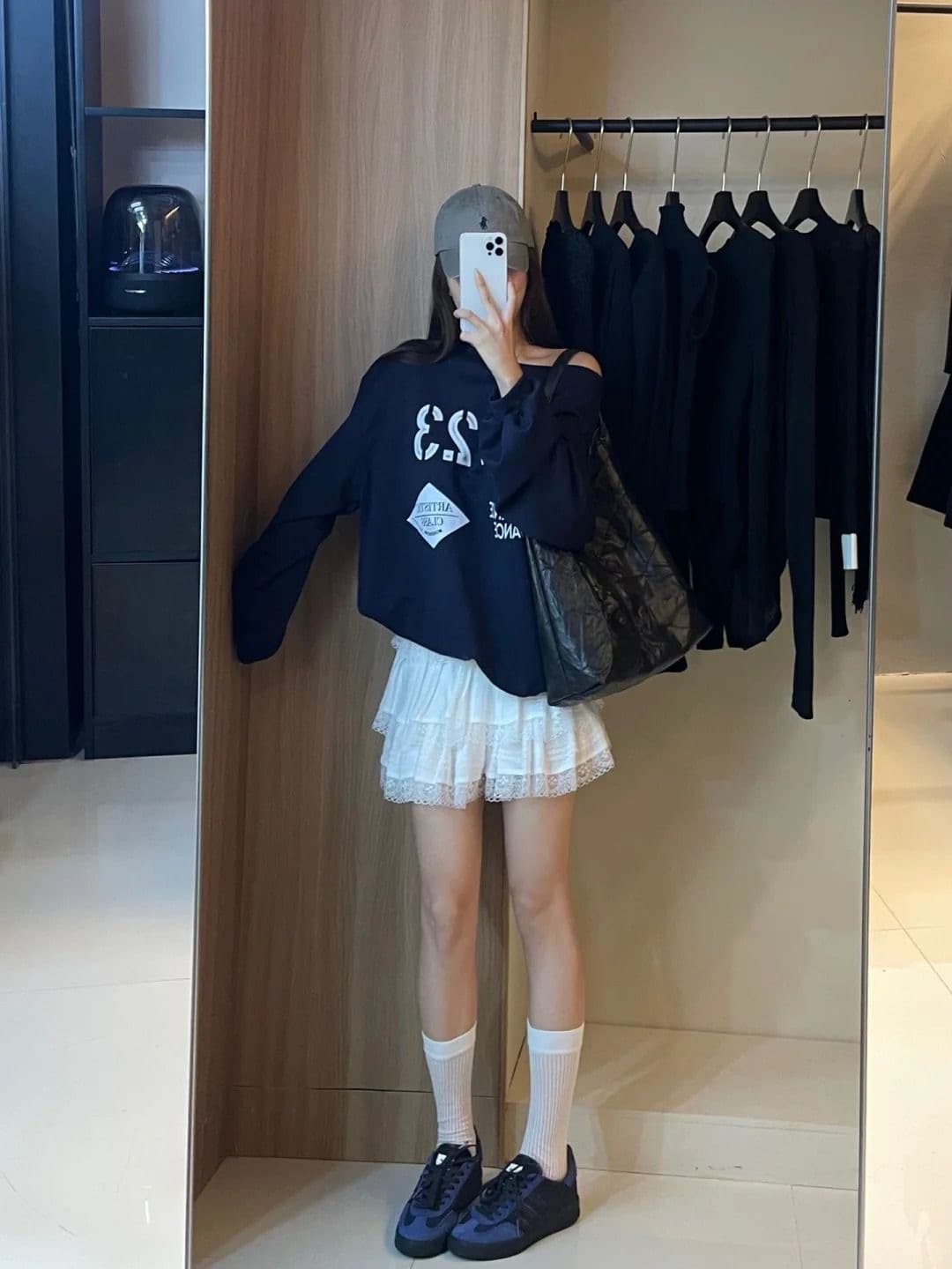 아메리칸 레트로 비스듬한 어깨 후드티 여성 가을 겨울 프린트 맨위 상세 이미지 2