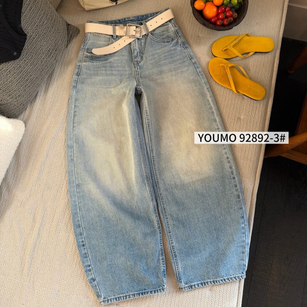 봄 패션 루즈핏 캐주얼 모통이 칼 바지 素心 블루 youmo 레트로 스타일 워싱 데님 스트레이트 팬츠 92892-3 이미지 5