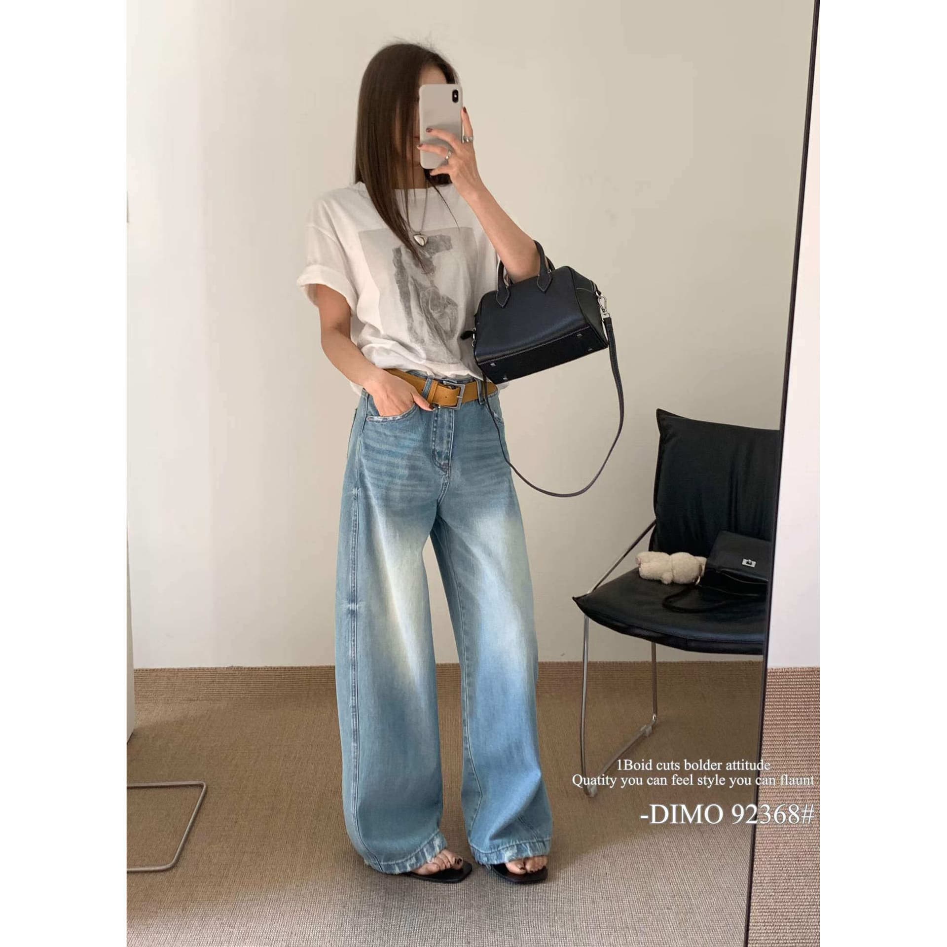 dimo92368 하이웨이스트 표지 고기 넓은 다리 청바지 여성 2026 봄 새로운 아메리칸 루즈핏 슬림해 보이는 모통이 칼 바지 이미지 3