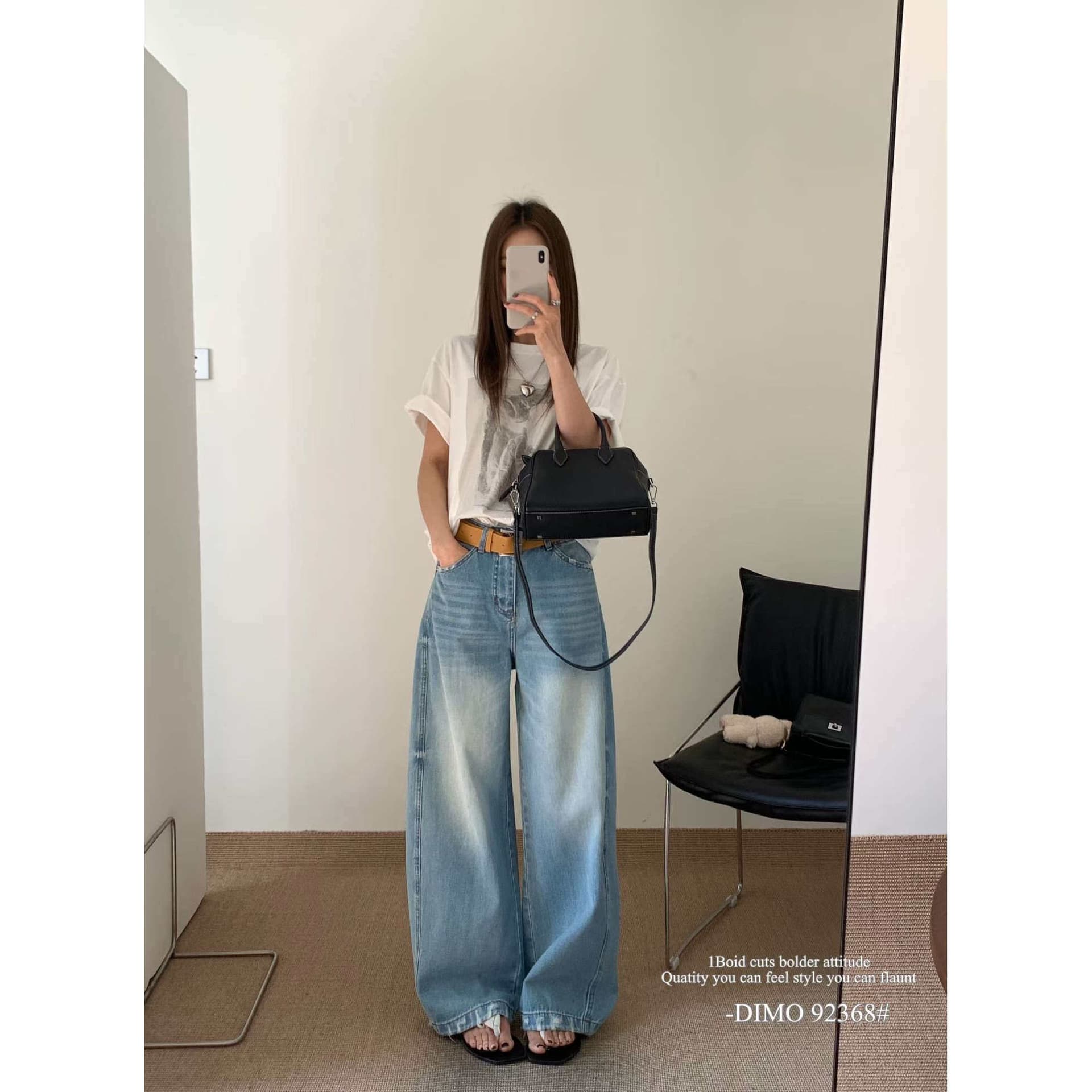 dimo92368 하이웨이스트 표지 고기 넓은 다리 청바지 여성 2026 봄 새로운 아메리칸 루즈핏 슬림해 보이는 모통이 칼 바지 이미지 2