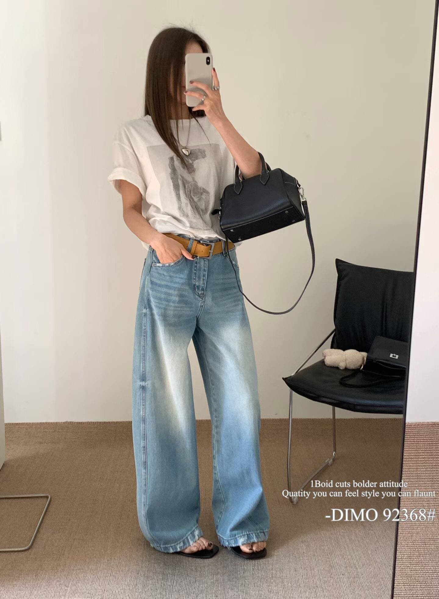 dimo92368 하이웨이스트 표지 고기 넓은 다리 청바지 여성 2026 봄 새로운 아메리칸 루즈핏 슬림해 보이는 모통이 칼 바지 상세 이미지 7