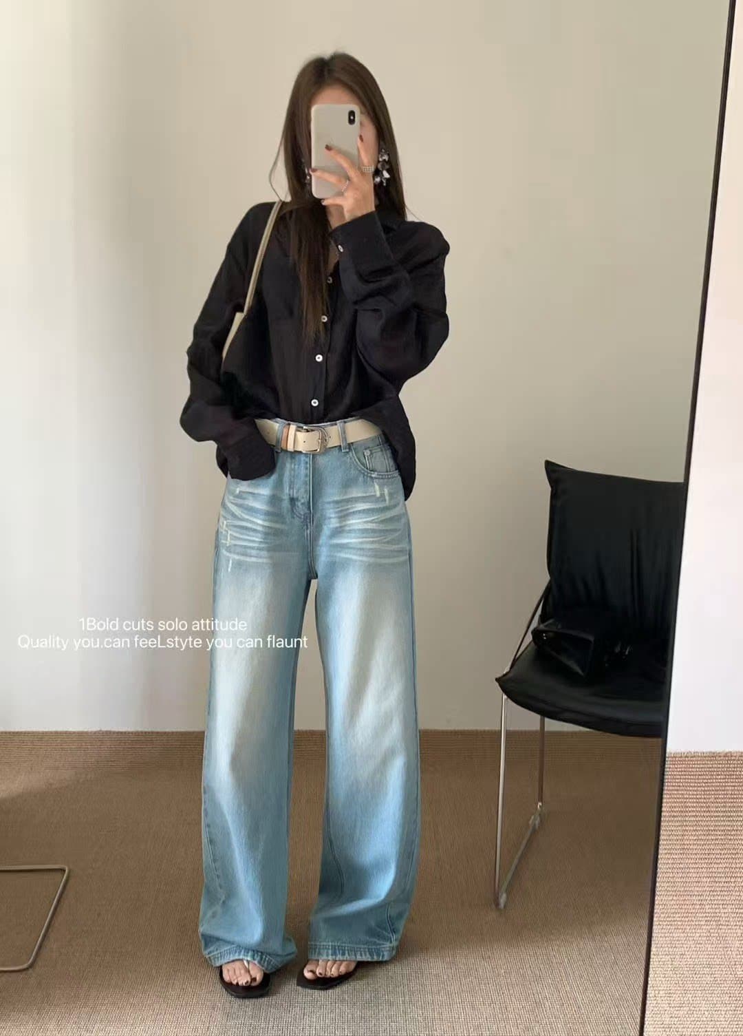 dm 5376 이른 봄 2026 하이웨이스트 모통이 칼 청바지 여성 와이드 레그 팬츠 파란색 연삭 화이트 슬림해 보이는 다용도 캐주얼 바지 k 상세 이미지 4