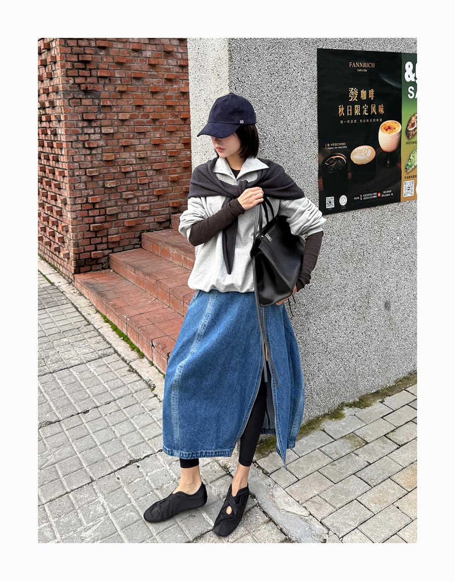 봄 새로운 디자인 센스 출퇴근 프로필 모양 센스 지퍼 데님 스커트 루즈핏 다용도 꽃밭 반신 스커트 롱 스커트 여성 상세 이미지 5