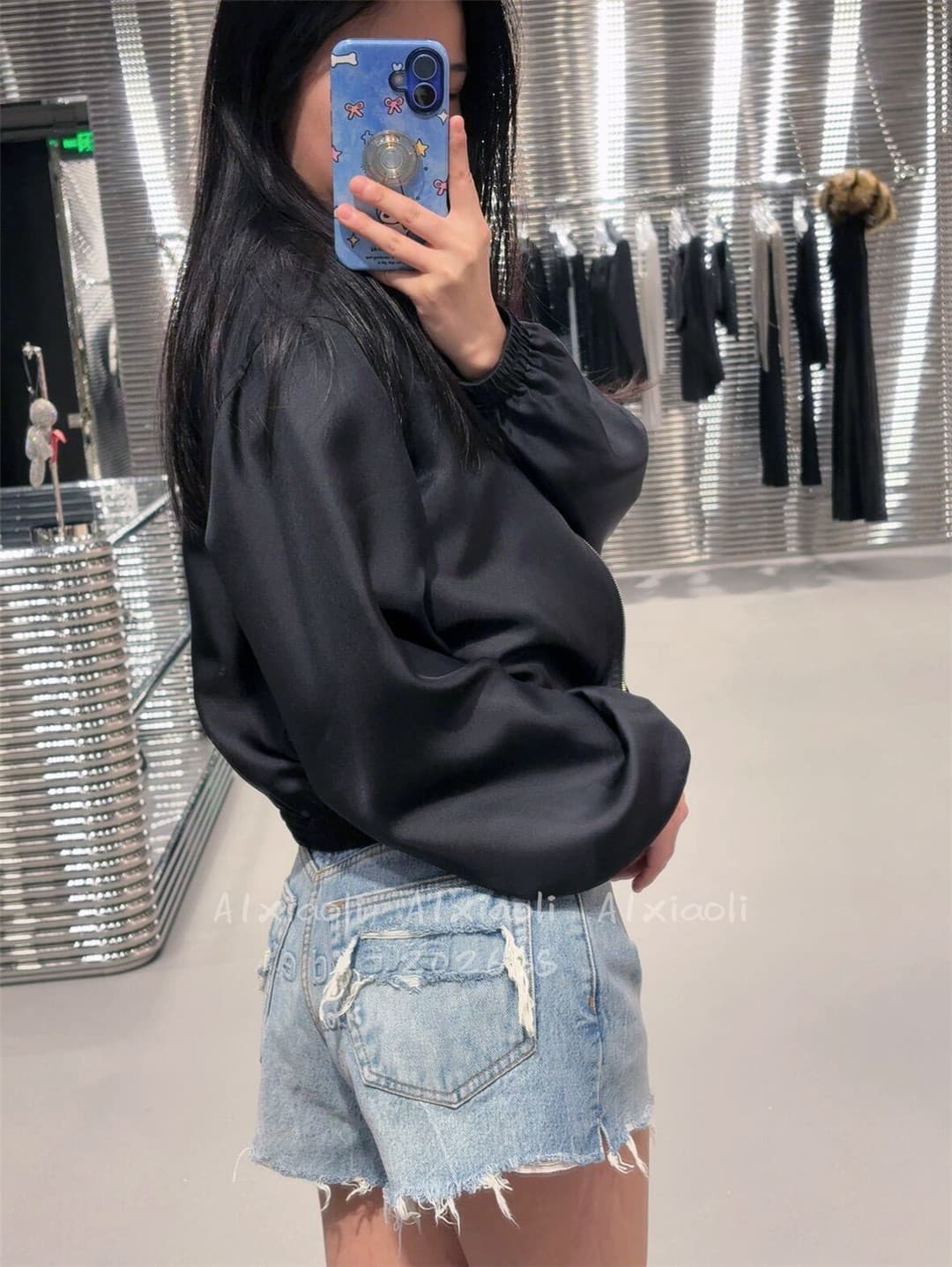 a1 남쪽 기름 높음 세트 수정 에디션 y 워시 물 마 오래된 너덜 너덜 한 주머니 알파벳 엠보싱 넓은 다리 데님 긴 바지 반바지 여성 상세 이미지 13