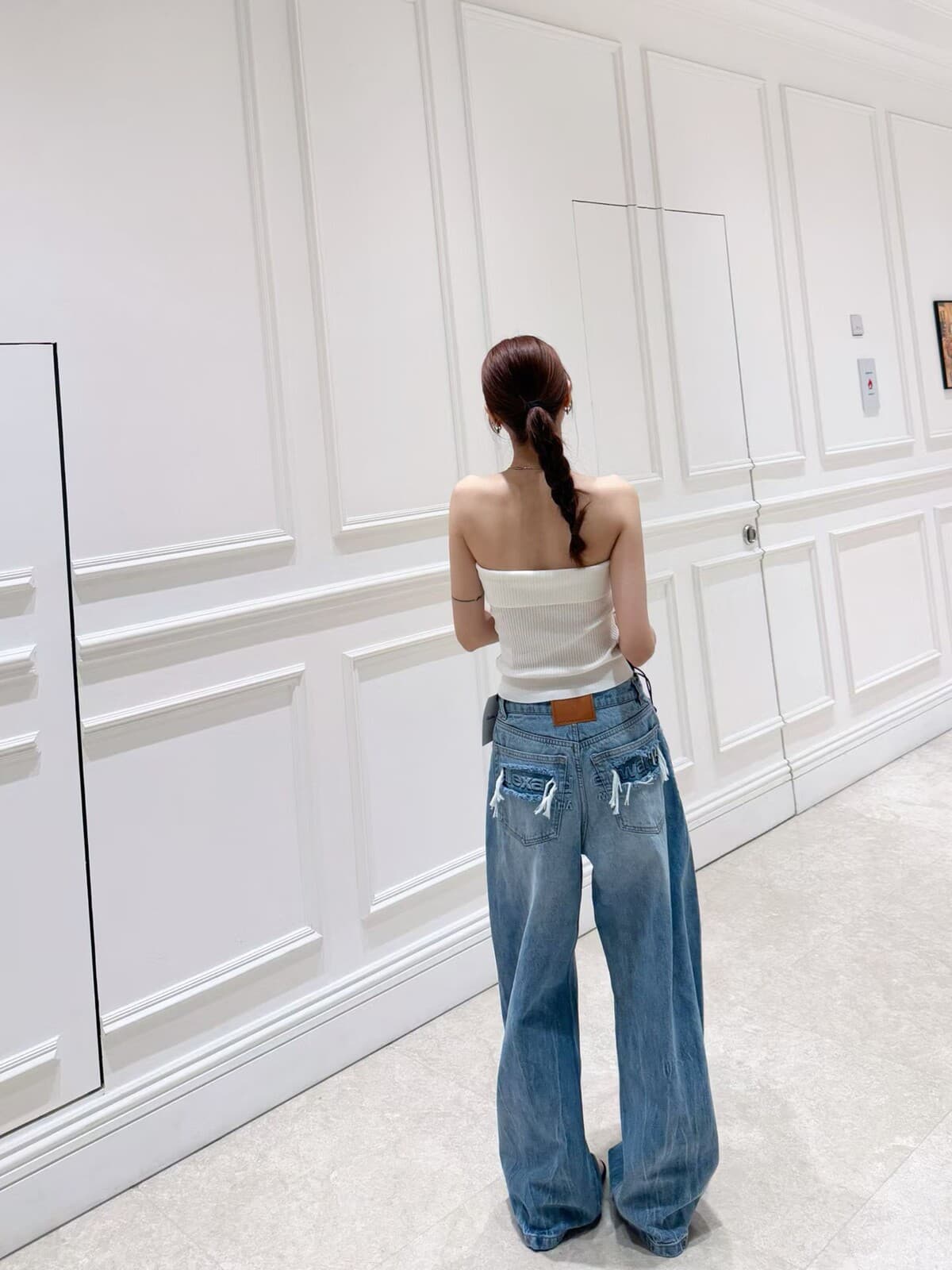 유럽 역 2026 여름 새로운 디자이너 섹션 작은 대중 레트로 달콤한 차가운 매운맛 강철 인쇄 알파벳 술 청바지 상세 이미지 3