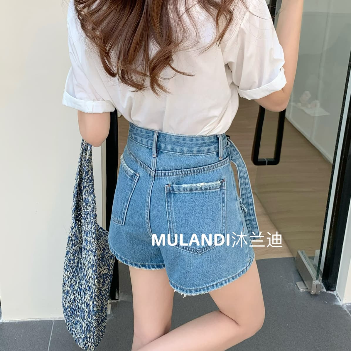 mulandi 뮤 블루 디 26 여름 켜기 새로운 작은 대중 디자인 섹션 워싱 데님 반바지 제외 된 맨위 18988 이미지 5