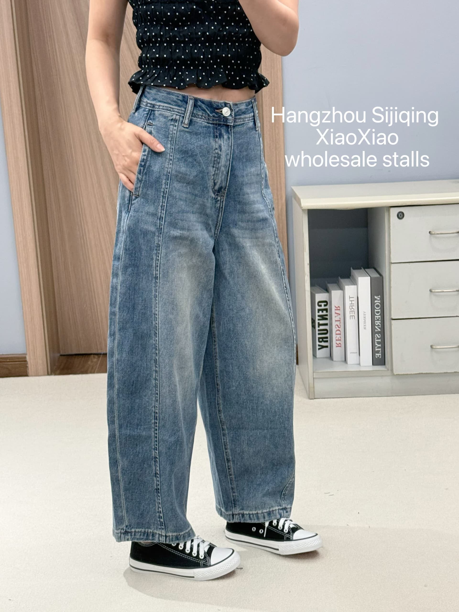 jeans26149 여름 2026 새로운 하이웨이스트 루즈핏 캐주얼 다용도 마이크로 폭탄 넓은 다리 모통이 칼 9 포인트 청바지 여성 y 이미지 3