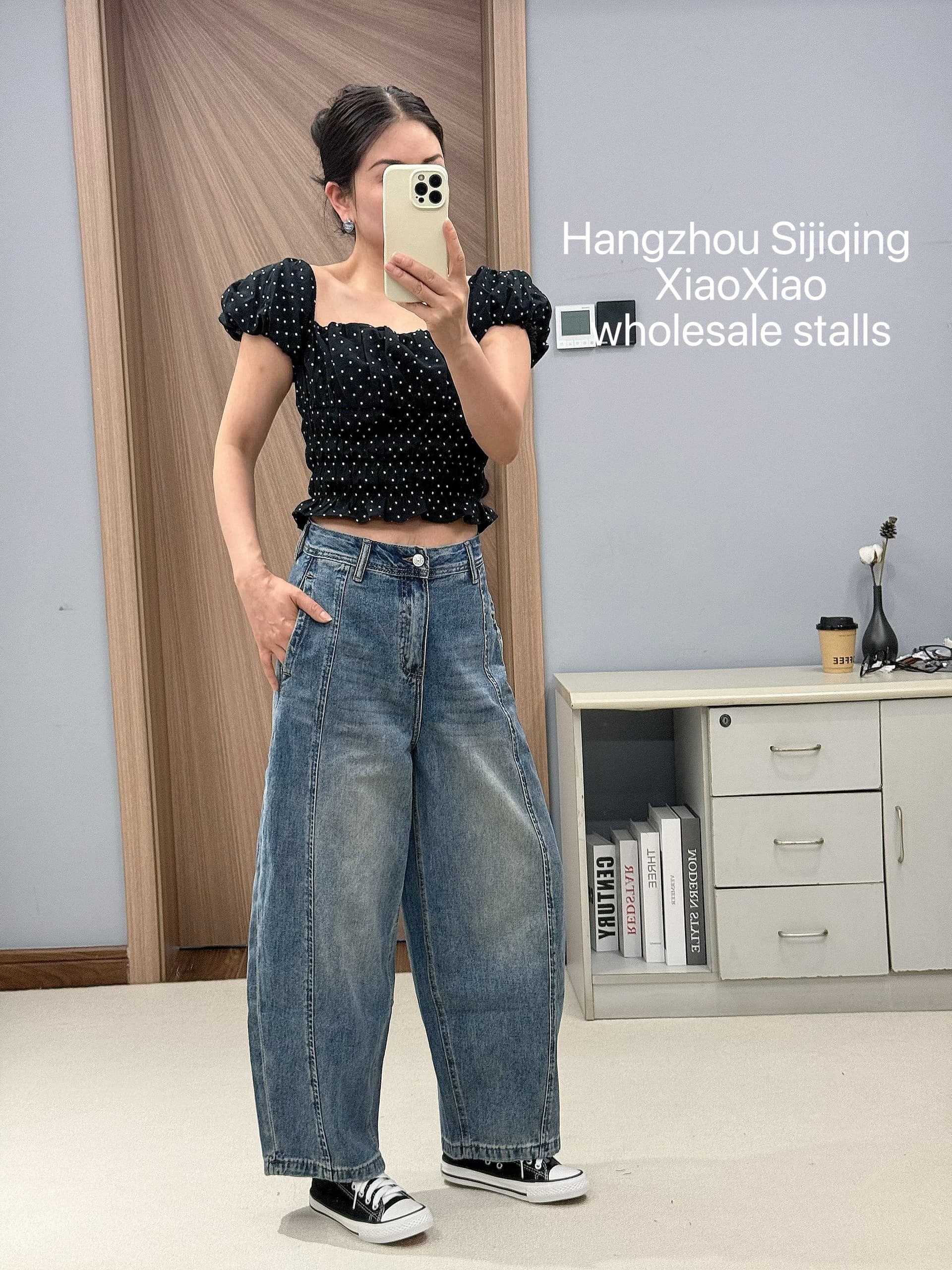 jeans26149 여름 2026 새로운 하이웨이스트 루즈핏 캐주얼 다용도 마이크로 폭탄 넓은 다리 모통이 칼 9 포인트 청바지 여성 y 상세 이미지 1