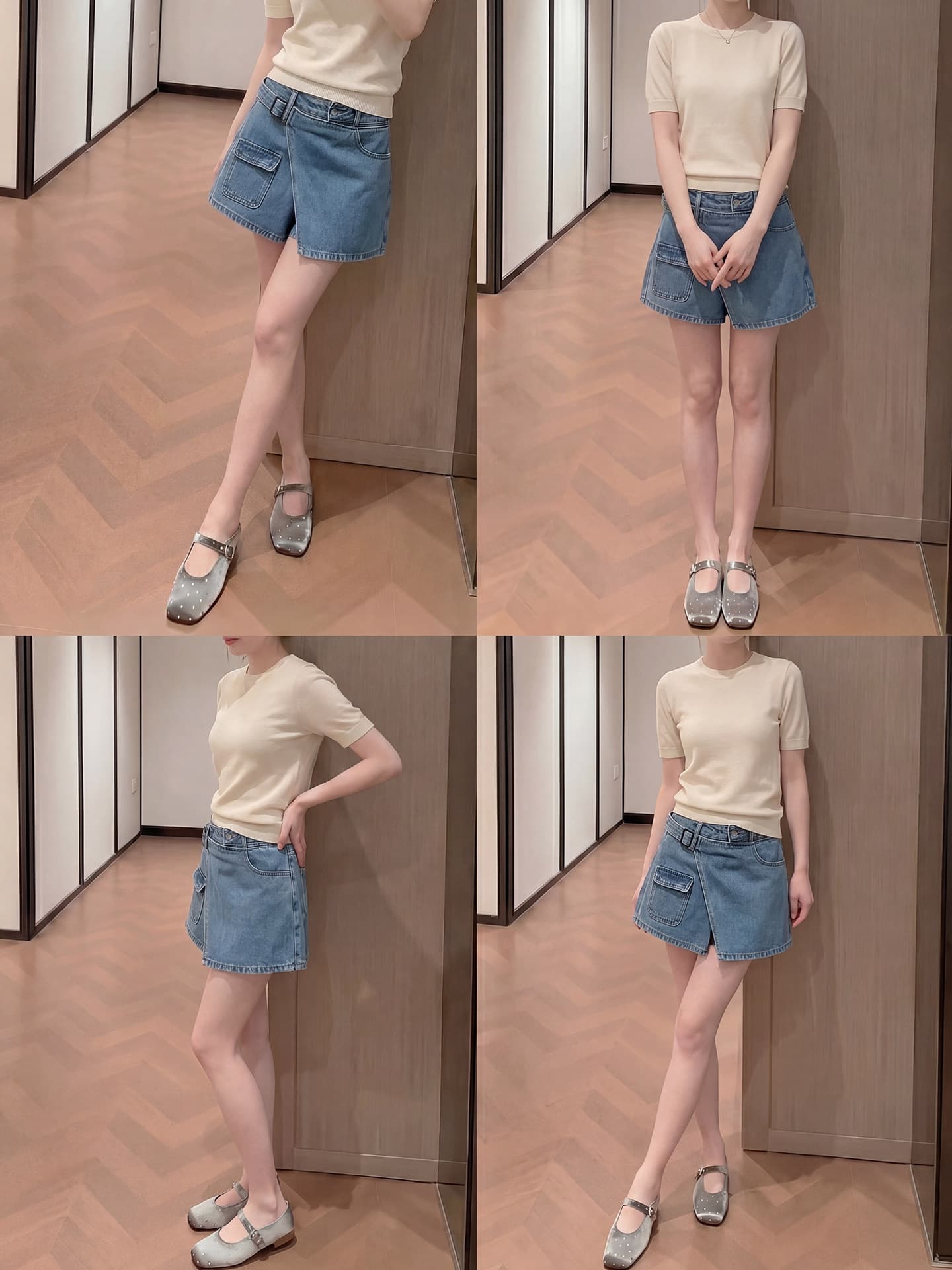 하늘색 페이크 레이어드 데님 짧은 치마바지 여성 의류 여름 한 마디 하이웨이스트 불규칙 벨트 치마바지 빅 사이즈 핫걸 바지 상세 이미지 9
