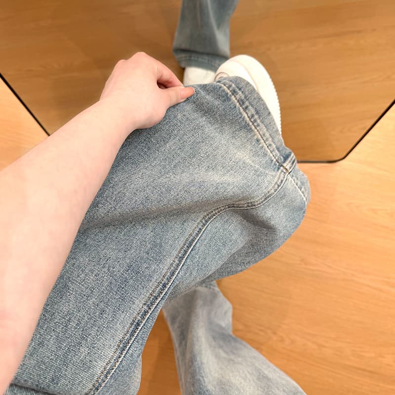 실사 분위기 센스 레이스 자수 자수 데님 와이드 레깅스 바지 여름 새로운 외국 가스 연령 감소 스트레이트 팬츠 이미지 6