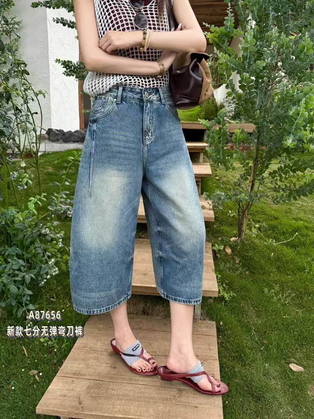 87656 알리 샤 샤 청바지 여성 2026 년 여름 마 오래된 와이드 레그 팬츠 루즈핏 슬림해 보이는 7부 바지 작은 키 상세 이미지 1