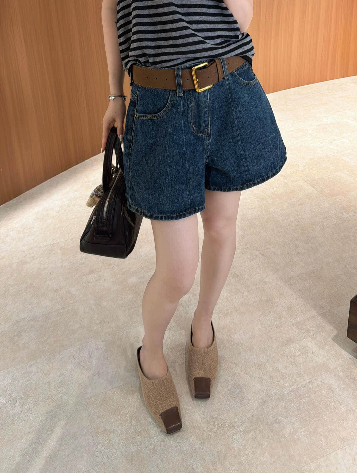 jny-26 여름 켜기 새로운 아메리칸 레트로 워싱 마 오래된 거친 가장자리 하이웨이스트 데님 반바지 벨트 포함 9276 이미지 5