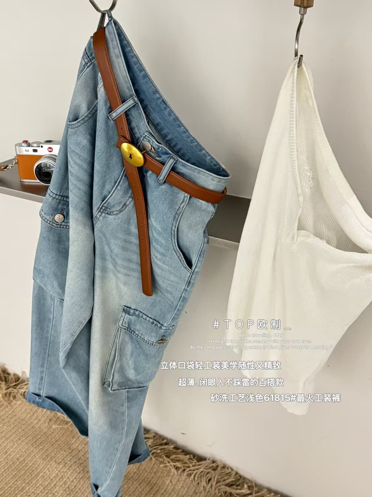top 유럽 시스템 61815 뒤집다 측면 9 포인트 워크웨어 청바지 여성 2026 여름 초박형 다용도 풍선 바지 와이드 레그 팬츠 상세 이미지 10