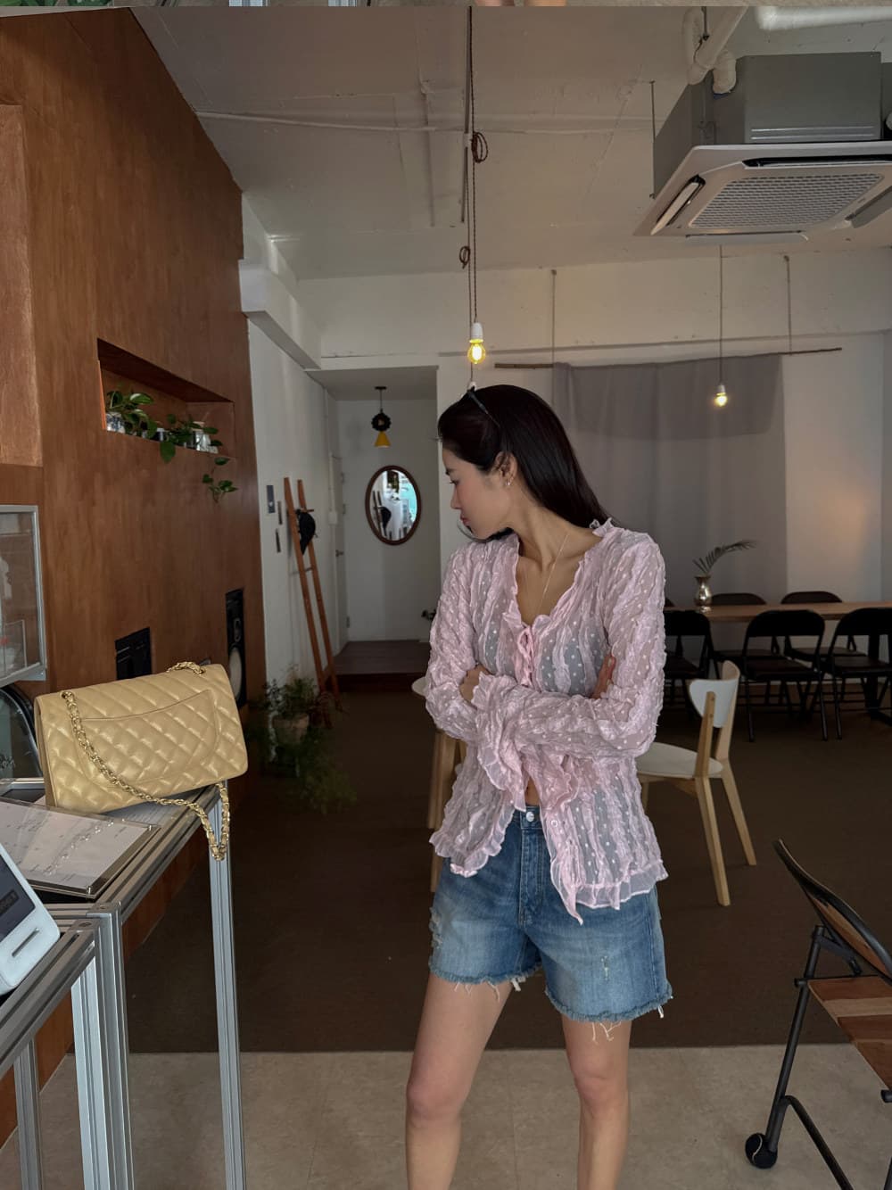 maymay 루 루 한국 동대문 구매 그리기 찢어진 부분 털 반드시 측면 루즈핏 마 오래된 데님 반바지 2026ss 상세 이미지 23
