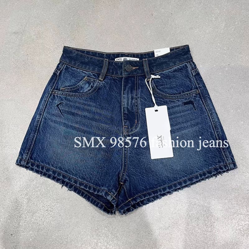 smx98576 데님 반바지 여성 여름 파란색 a 글꼴 반바지 하이웨이스트 없음 폭탄 루즈핏 핫걸 3~4점 바지 이미지 5