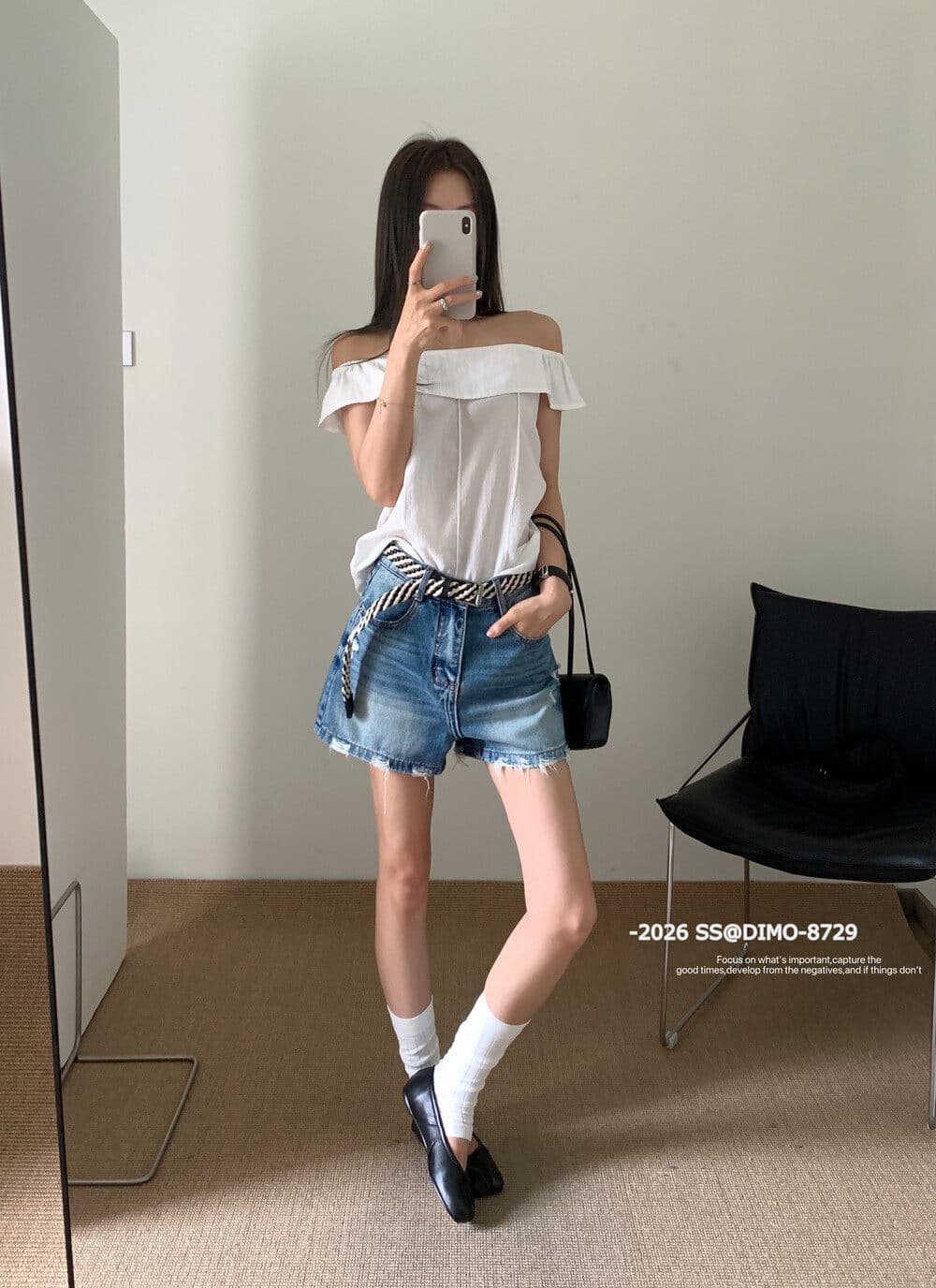 26 여름 마 오래된 찢어진 디자인 자수 한 마디 데님 반바지 벨트 포함 dimo8729 진한 파란색 이미지 3