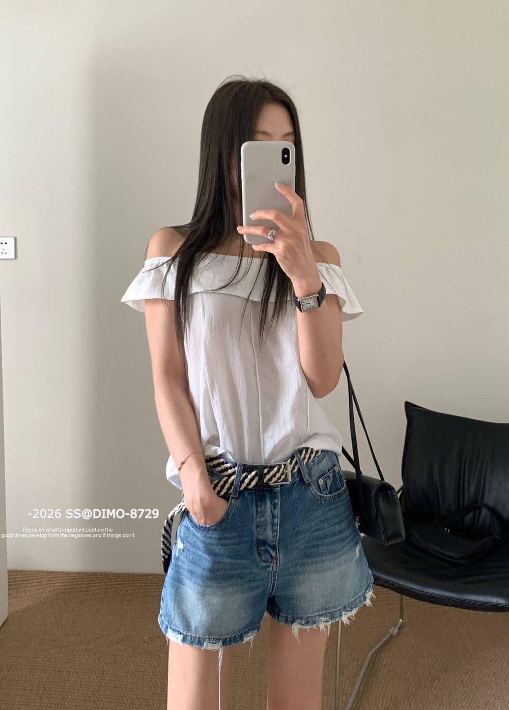 26 여름 마 오래된 찢어진 디자인 자수 한 마디 데님 반바지 벨트 포함 dimo8729 진한 파란색 상세 이미지 1