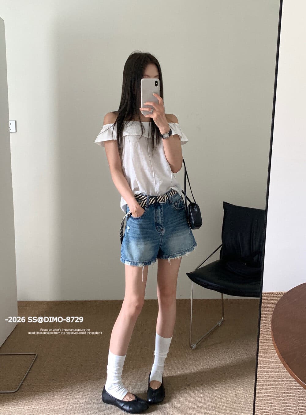 26 여름 마 오래된 찢어진 디자인 자수 한 마디 데님 반바지 벨트 포함 dimo8729 진한 파란색 상세 이미지 5