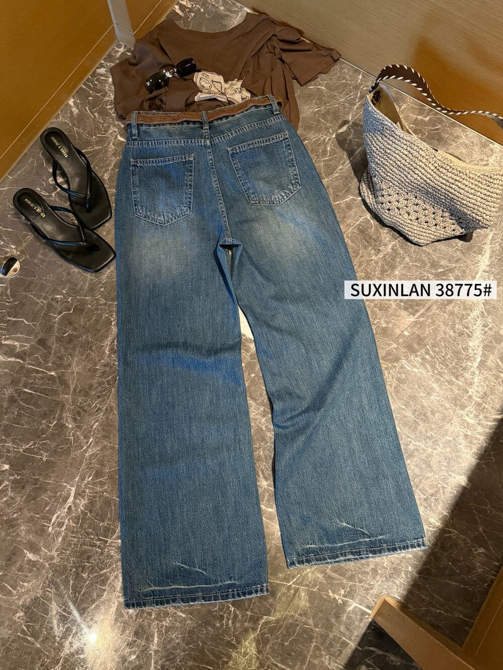 素心 블루 youmo 레트로 아메리칸 없음 폭탄 튜브 라 거리 바람 몸매 가꾸기 찢어진 부분 부츠컷 워싱 청바지 여성 상세 이미지 13