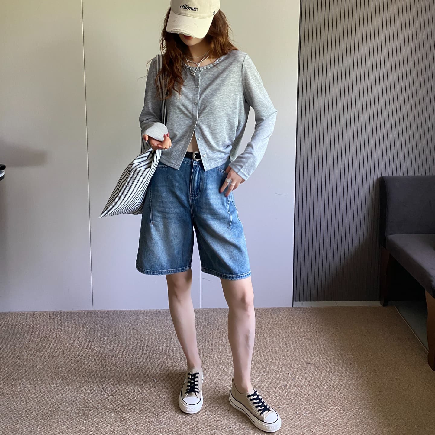 퍼짐 레트로 데님 반바지 여성 2026 여름 새로운 하이웨이스트 루즈핏 슬림해 보이는 스트레이트 바지 넓은 다리 오부 바지 이미지 5
