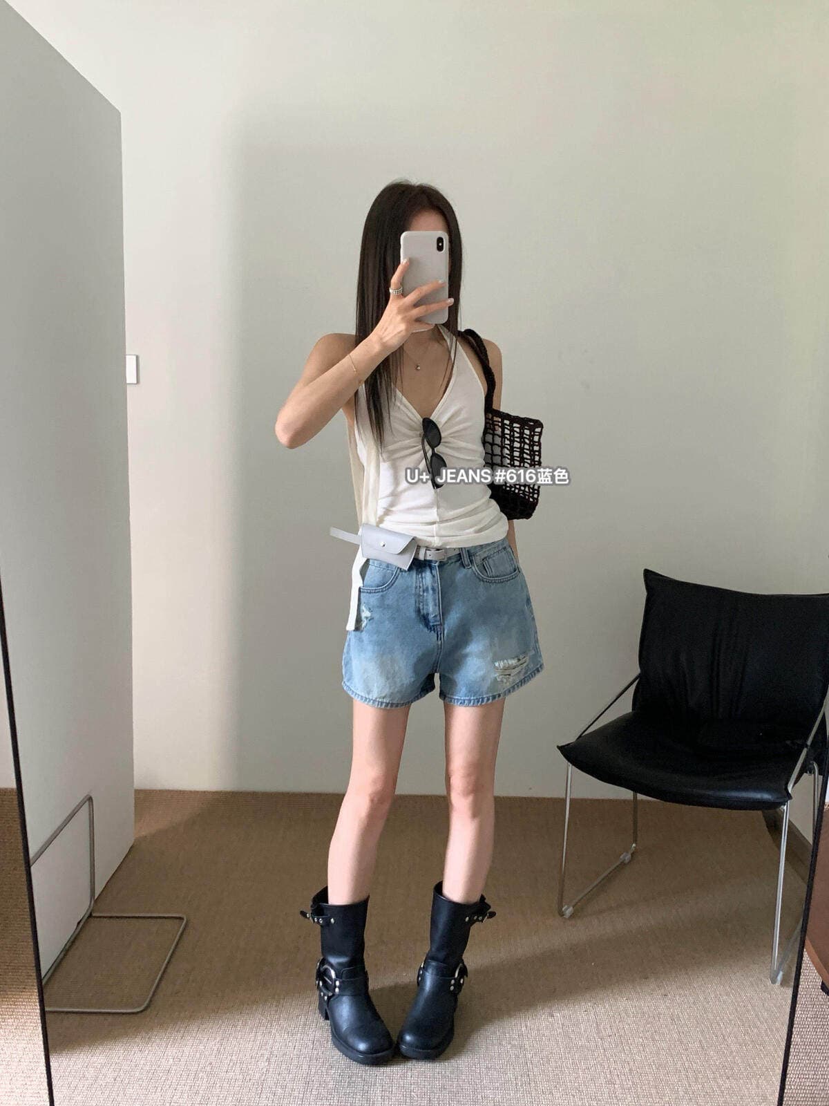 u+ 데님 루즈핏 단어 버전 반바지 코디 힙색 꾸밈음 슈퍼 패션 청바지 벨트 포함 힙색 616 상세 이미지 1