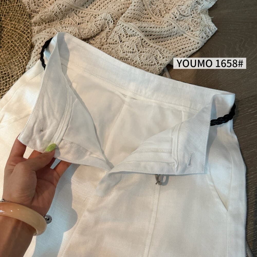 素心 블루 youmo 프로 피부 고급 질감 미니멀리즘 출퇴근 주간 실크 마 단색 9 포인트 스트레이트 팬츠 캐주얼 바지 이미지 5