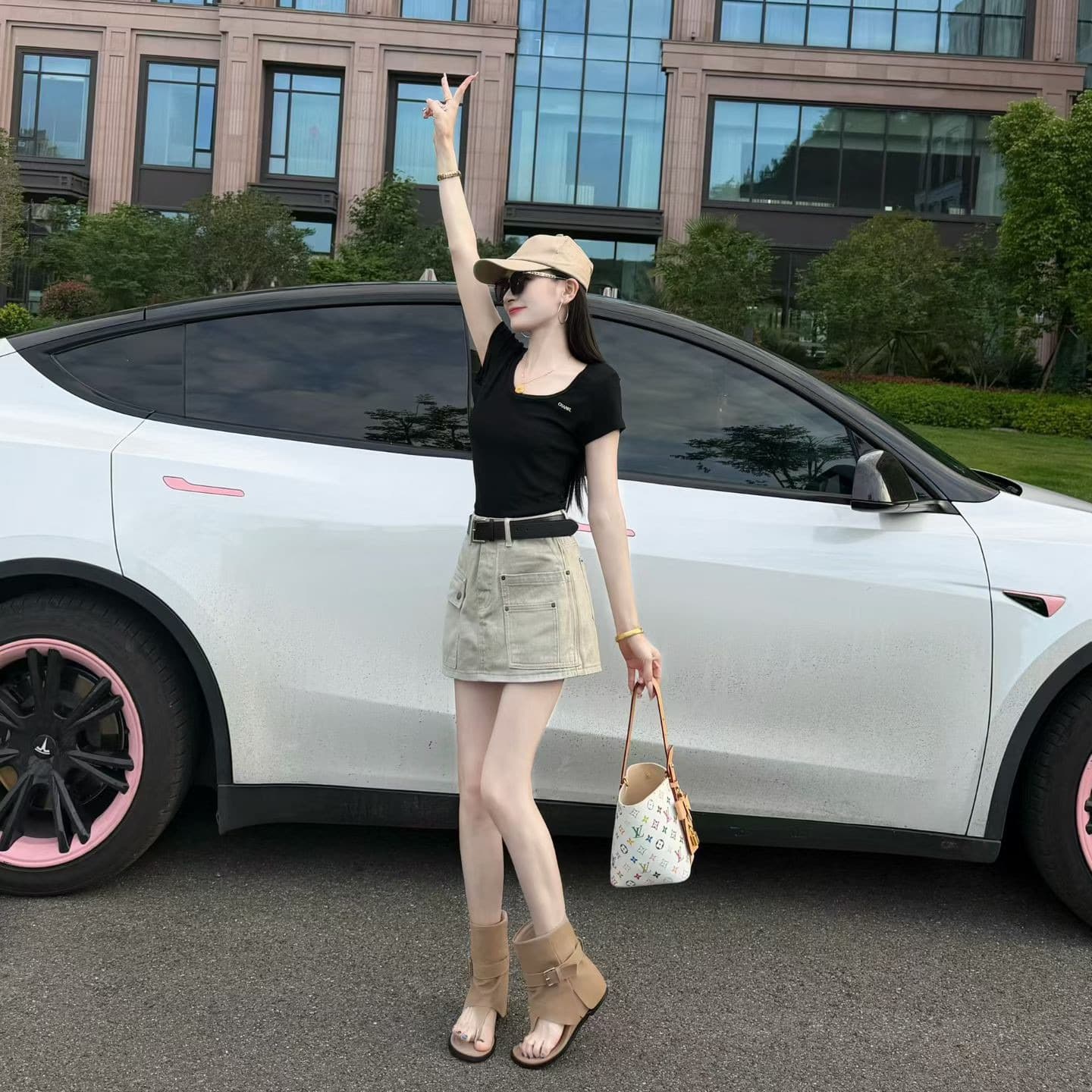 워크웨어 데님 반신 치마바지 여성 여름 얇은 스타일 2026 슈퍼 화재 하이웨이스트 작은 키 다용도 미니 스커트 이미지 2