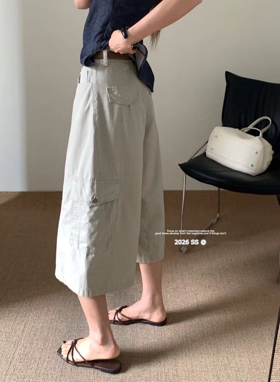 momoo 여름 드레스 새로운 한국 스타일 미니멀리즘 다용도 한 부서 디자인 센스 작은 대중 워크웨어 바람 캐주얼 바지 상세 이미지 8
