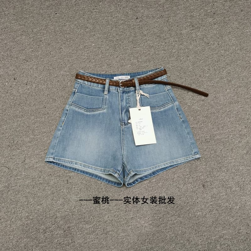 신축성 데님 반바지 하이웨이스트 슬림해 보이는 다용도 캐주얼 한 마디 넓은 다리가 짧다. 바지 여성 여름 핫 바지 3079 이미지 2