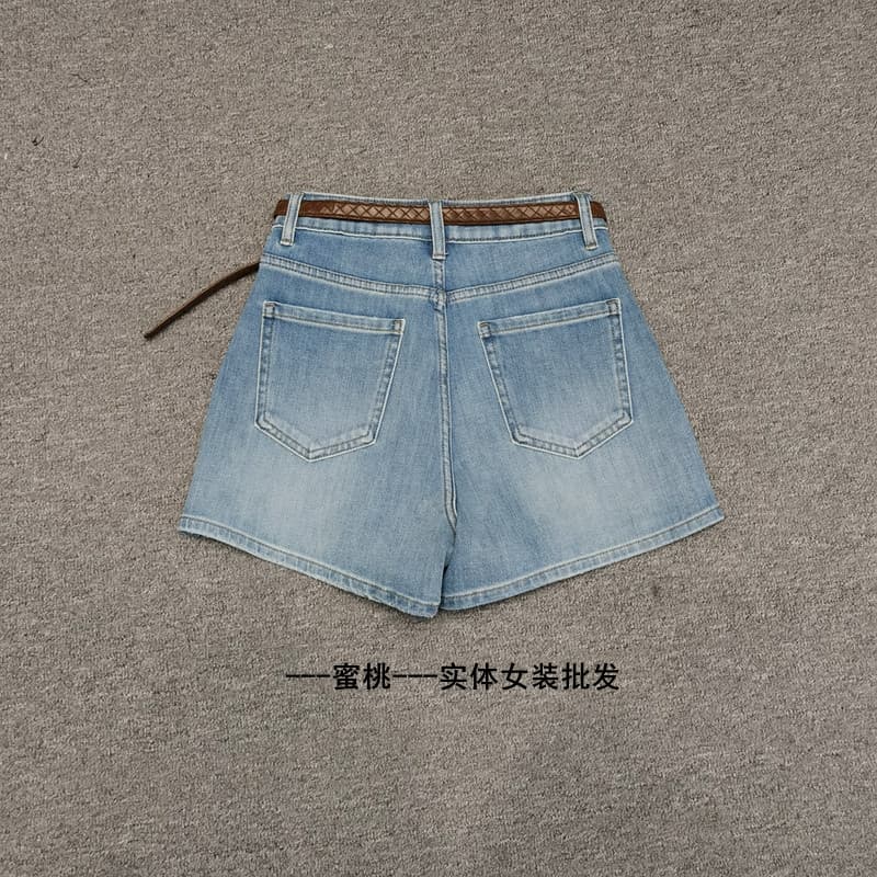 신축성 데님 반바지 하이웨이스트 슬림해 보이는 다용도 캐주얼 한 마디 넓은 다리가 짧다. 바지 여성 여름 핫 바지 3079 이미지 3