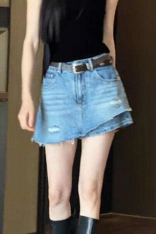 하이웨이스트 슬림해 보이는 반바지 2026 여름 새로운 외국 가스 다용도 페이크 레이어드 넓은 다리 청바지 치마 빅 사이즈 없음 폭탄 여성 의류 이미지 6
